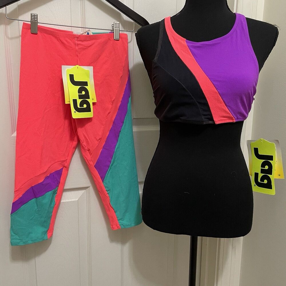Vintage JAG Exercise‎ Set Capri Leggings Sports Bra 80s NWT Colorblock Aerobic